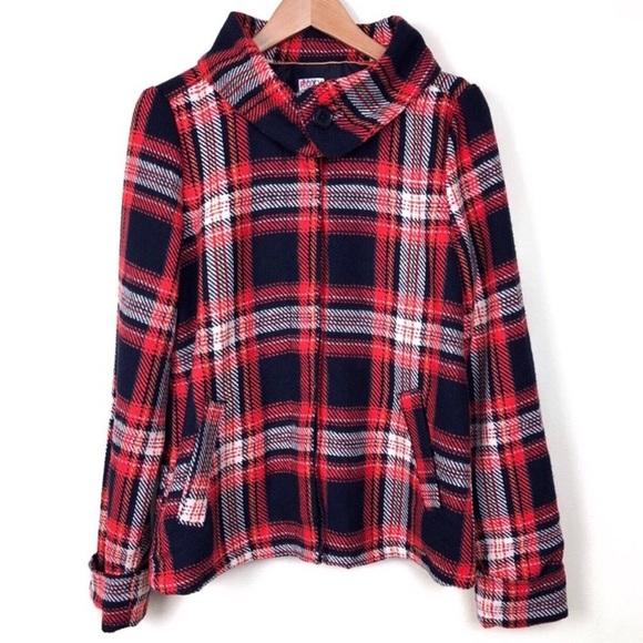 Roxy Jackets & Blazers - Roxy Red & Blue Plaid Wool Jacket Top Large